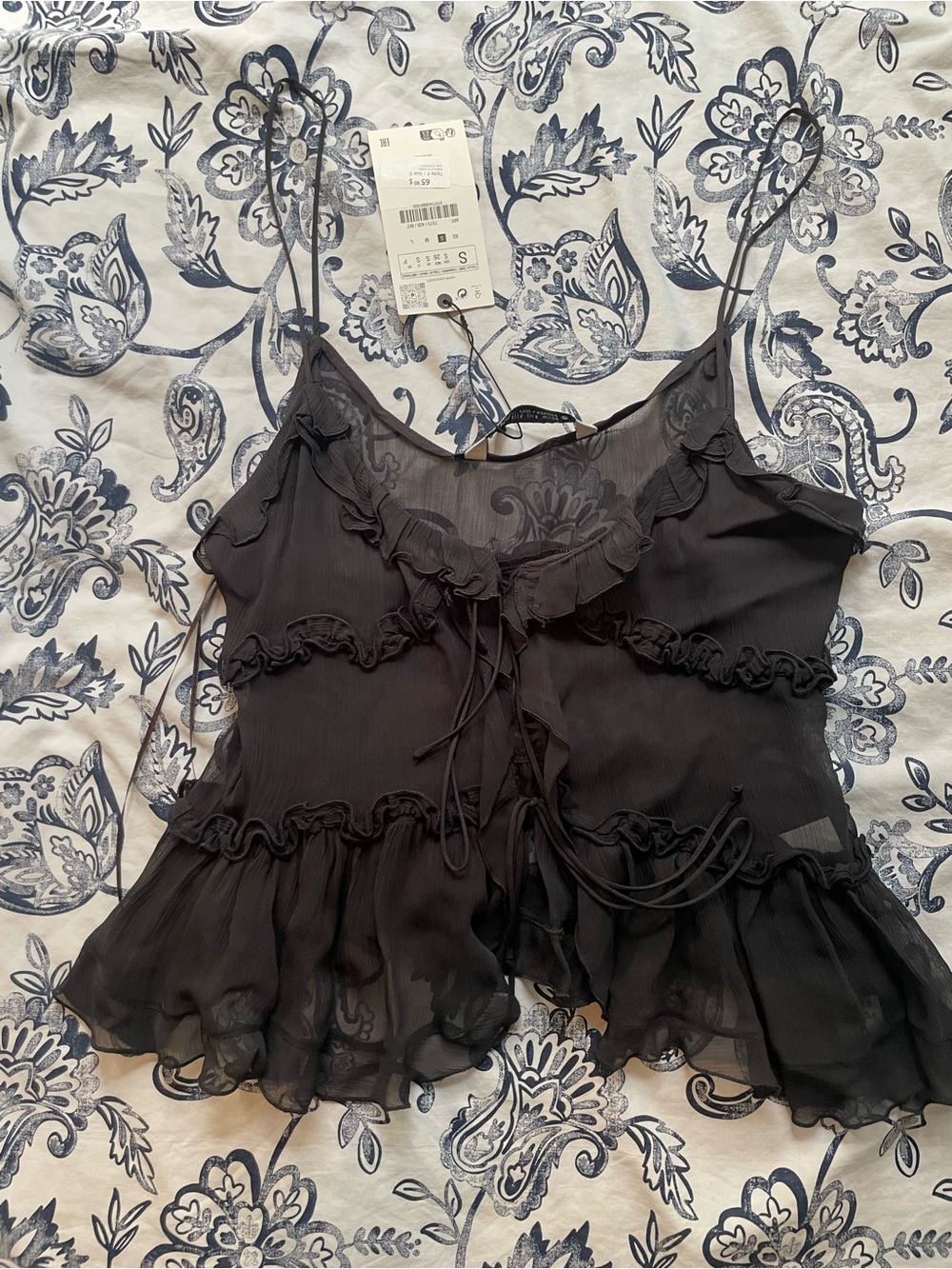 ZARA Semi-Sheer Ruffle Top - Picture 2 of 6
